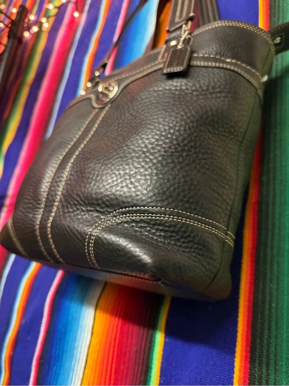 Coach Black Pebbled Leather Shoulder Bag with Turn-Lock